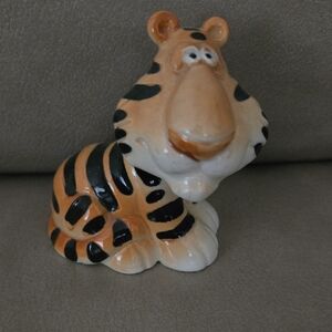 Ceramic Tiger Figurine - Orange and Black 3 Inches Tall Made In Japan